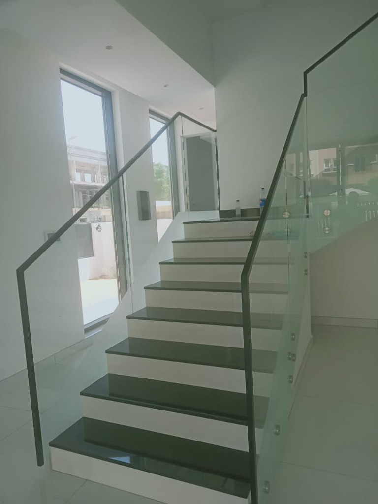 Palm Jumeirah Modern Luxury Villa Interior Glass Staircase balustrade