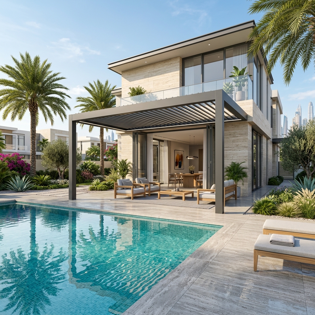 Arabian Ranches Bioclimatic Aluminium Pergola and Glass Patio Doors